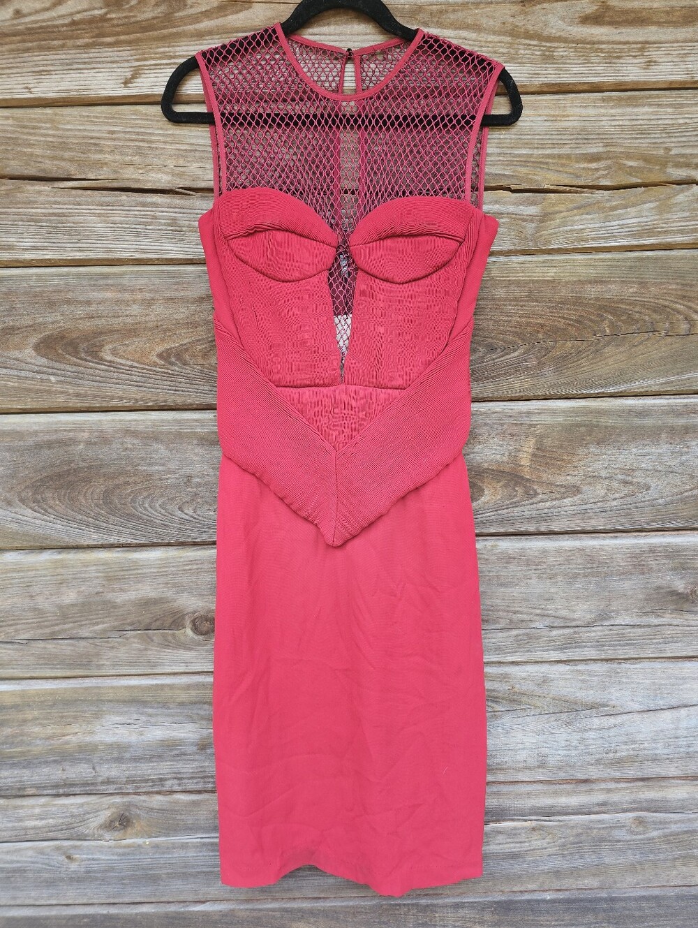 Burberry Prorsum Runway Red Mesh Illusion Bodycon Dress IT 42 US 6 NWT